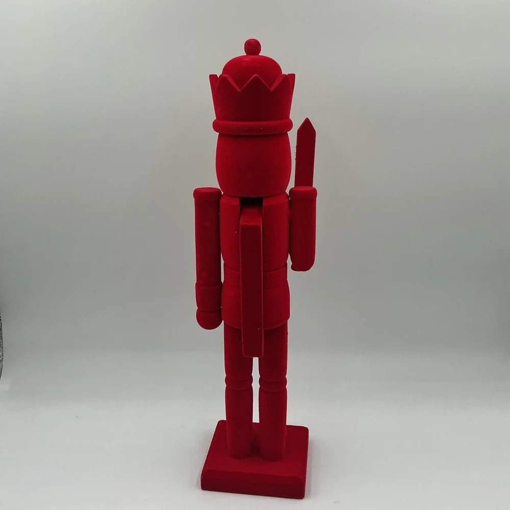 Red Flocked Nutcracker 15in Christmas Decor Holiday Figure Classic Display